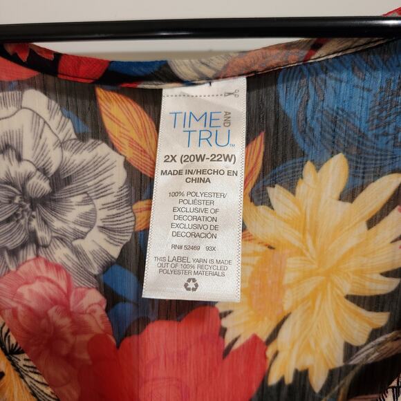 Time & Tru Tropical Lace Trimmed Pullover Boho Swim Cover Up Multi Size 2X - Picture 6 of 7